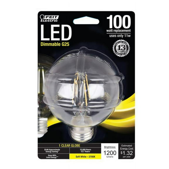 Feit Electric 3001956 100 watt Equivalence G25 E26 Medium Filament LED Bulb, Soft White