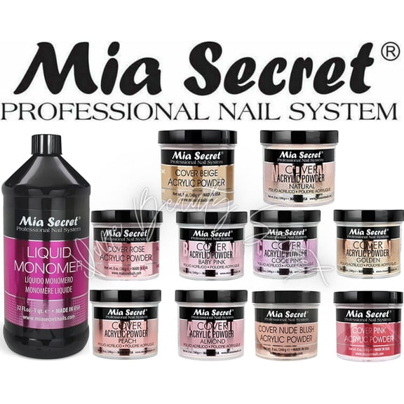 Mia Secret - Monomer 32 oz   COVER Powder - 8 oz; ALL 10 Colors