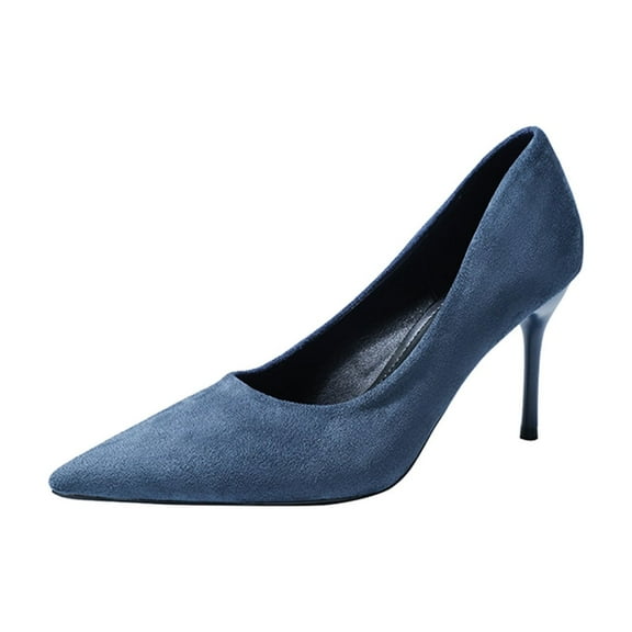 QQAMB Women Pointed Toe Heels Shiny Elegant Ladies Pumps Solid Stiletto Suede Soft Heeled Dress Shoes Comfort Work Formal Shoes