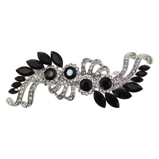 Clip pasador de pelo con flor de cristal negro precioso de Faship