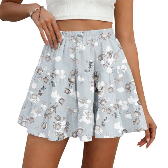Floral Skirts for Women Short Boho High Waisted Flowy Mini Skirts Casual Summer Ruffle Skirt, XL