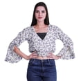 thumbnail image 4 of Moomaya Haut Court Imprimé pour Femmes Style Enveloppant Manches Longues à Volants Blouse d'Été Décontractée, 4 of 5