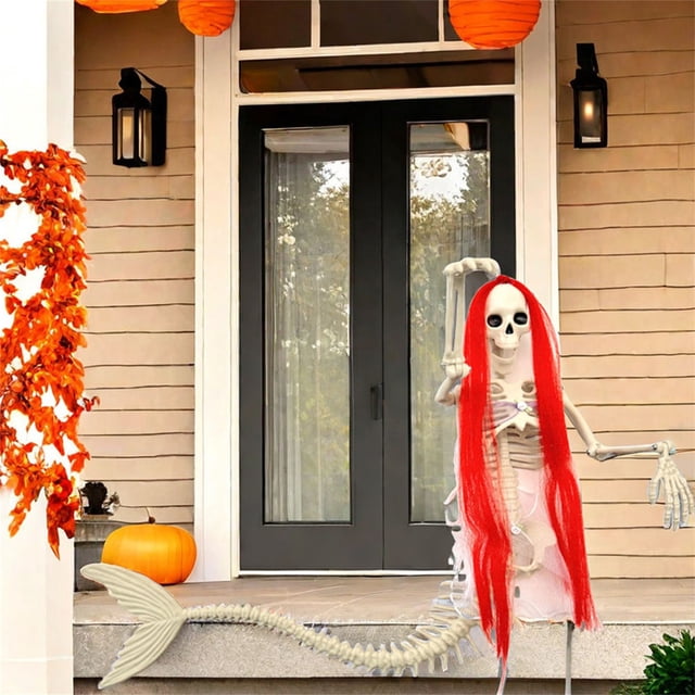 Nilvkv Squelette de Poisson d'Halloween Squelette de Poisson Rouge aux Longs Poils Poisson Simulé Activité Fixe, Déco d'Halloween, Décorations d'Halloween