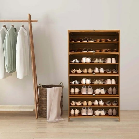9 Tiers Free Standing Wooden Shoe Cabinet Shoes Storage Shelf Shoe Organizer