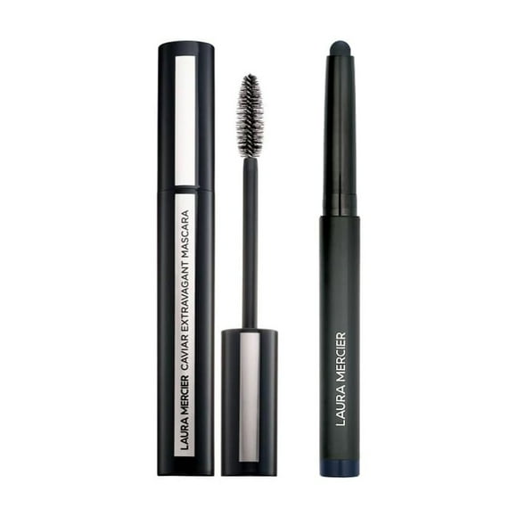 Laura Mercier Caviar Stick Cream Eyeshadow: Matte Finish, 24HR Wear, Long Lasting, Rich Color, Easily Blendable and Buildable, Waterproof, Midnight Blue + Caviar Extravagant Mascara Bundle