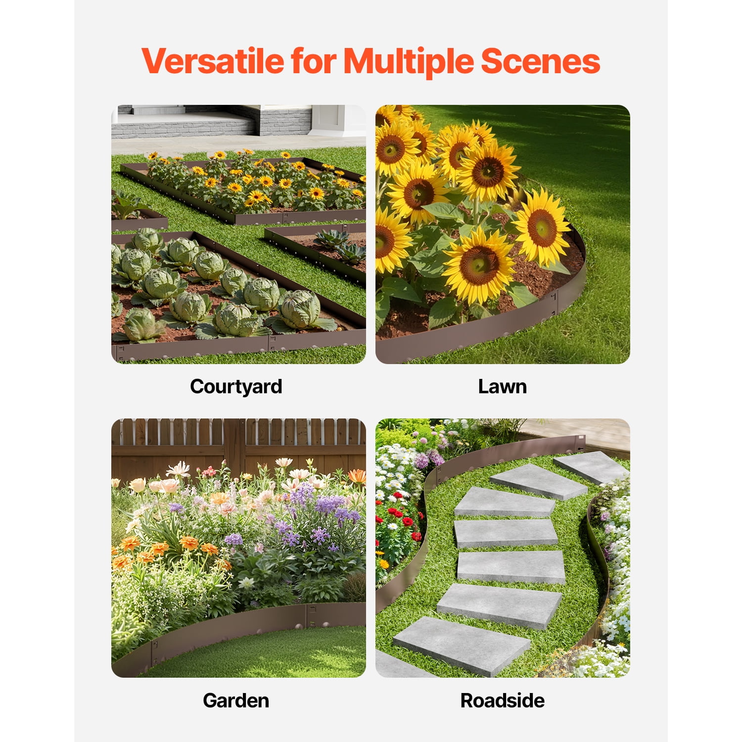 KFFKFF 5 Pcs Steel Landscape Edging 39 x 4 in, Rust-Resistant Metal Garden Border, Flexible Lawn Edging, Durable Yard Divider for Flower Beds, Pathways, Brown