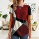 thumbnail image 3 of Camisa casual de mujer con cuello redondo y bloques de color de manga corta estampada para mujer para uso diario Rojo S, 3 of 6