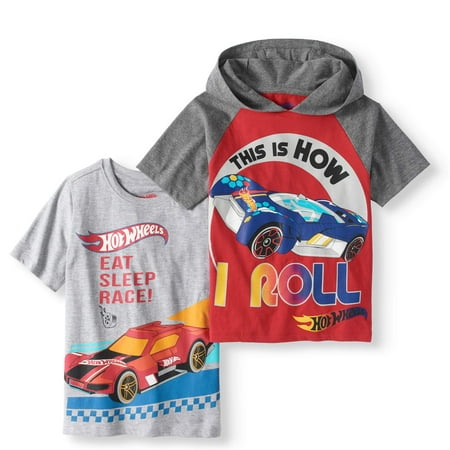 Hot Wheels How I Roll Hoodie T-Shirt & 'Eat, Sleep, Race' T-Shirt, 2-Pack Set (Little (Best Shirt Material For Hot Weather)