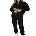 thumbnail image 1 of Ladies‘ Solid Color Long Sleeve Quarter Zip Pullover Pants Tracksuits, 1 of 9