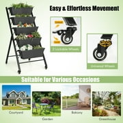 Costway 1 PCS 5-Tier Vertical Raised Garden Bed Elevated Planter with Wheels & Container Boxes Gray