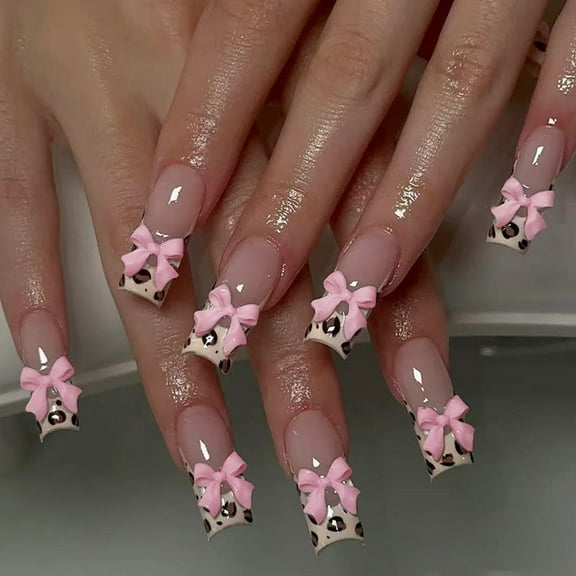 24Pcs Square Press on Nails Glues on Nails French Fake Nails Designs False Nails Artificial Nails Gifts for Women Girls