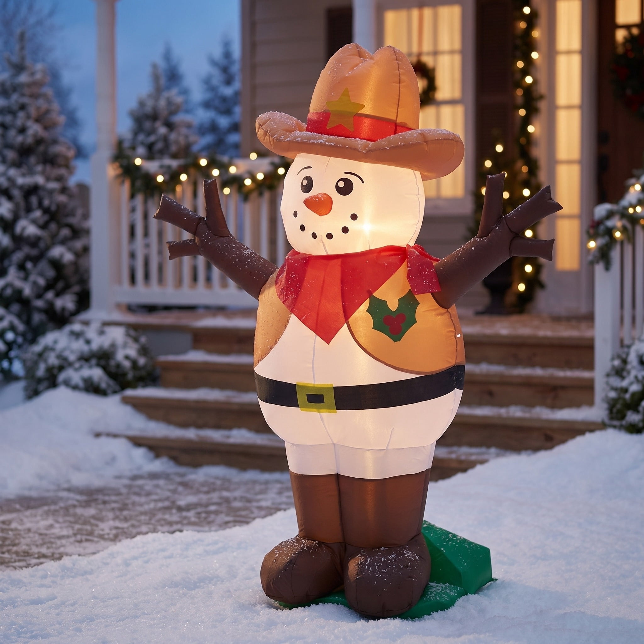 Multicolor Sheriff Snowman Christmas Airblown Yard Inflatable, 4', by Holiday Time