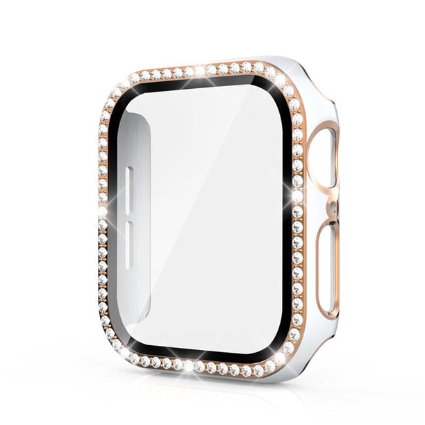 Funda de cristal brillante para Apple Watch, Protector de pantalla para iwatch series 7, 3, 8, 5, 6, SE, 45mm, 41mm, 40mm, 44mm, 42mm, 38mm, parachoques de diamante