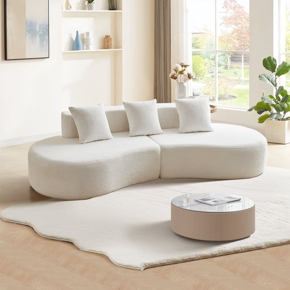 109" Modern Curved Sofa, Velvet 4 Seater Cloud Sectional Couch for Living Room, Boneless Sectional Couches,Oversized Deep Seat Foam Couch in Box For Bedroom, Office, No Assembly,White