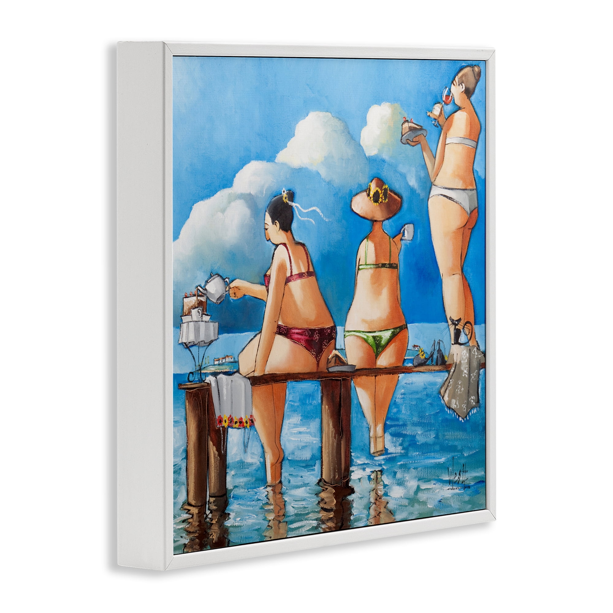 Tea Break On The Jetty White Framed Giclee Art, design by Ronald West