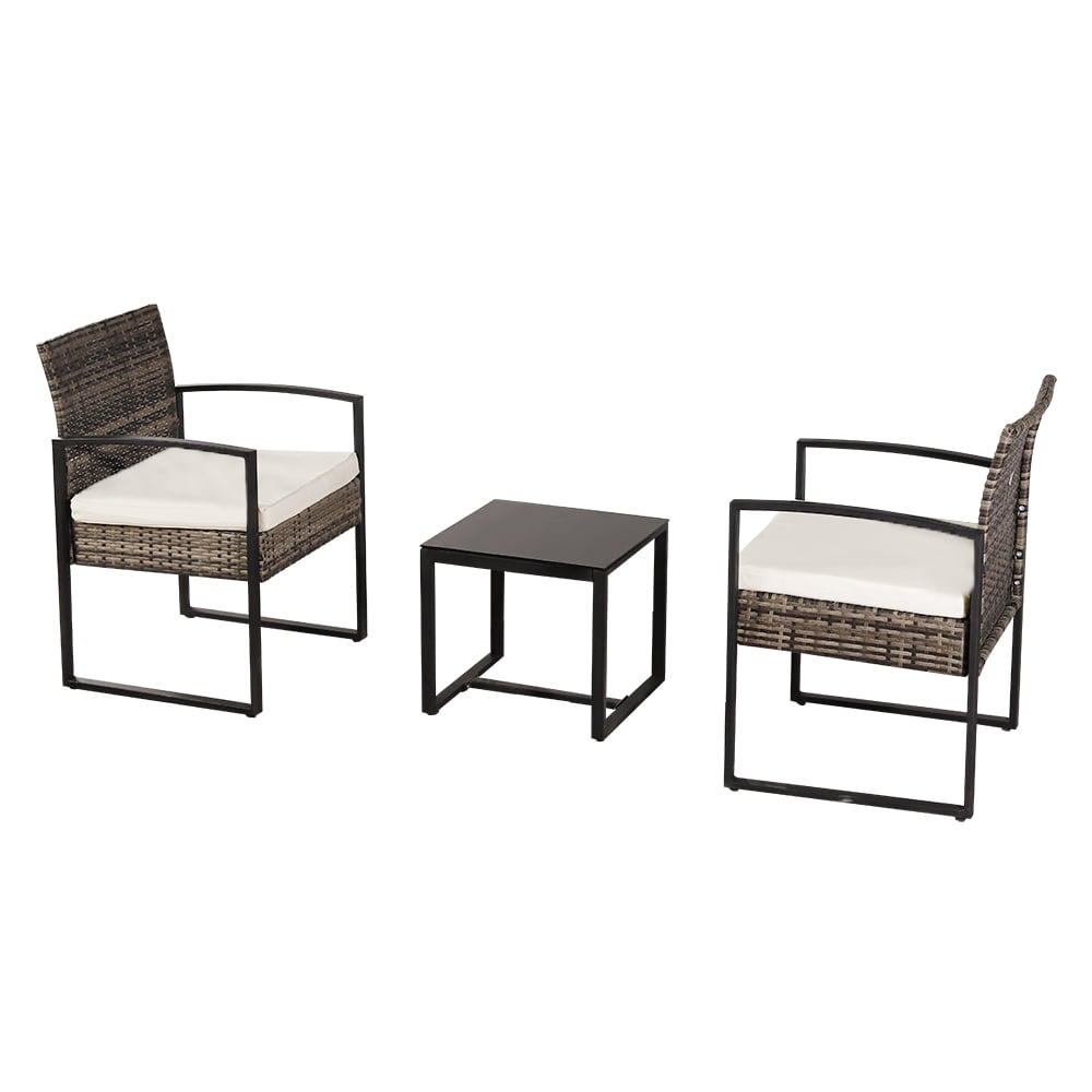 Outdoor Patio Furniture Sets, 3 Piece Gray Wicker Patio Bar Set, Rattan