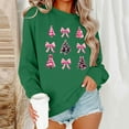 thumbnail image 2 of FAWUUDO Womens Fall Sweater Cute Bow Print Long Sleeve Pullover Casual Oversized Green, 2 of 6