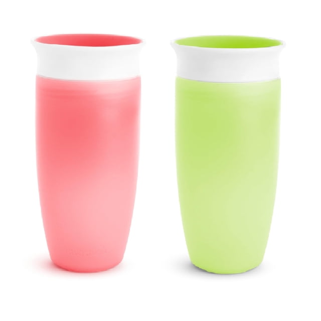 Sippy Cup Munchkin Miracle 360 para niños pequeños, 300 ml, paquete de 2 unidades, rosa y verde