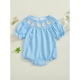 thumbnail image 2 of ZINTAOZT Infant Baby Girls Plaid Bubble Romper Short Sleeve Daisy Embroidery Smocked Bodysuit 0-2Years Summer Clothes, 2 of 8