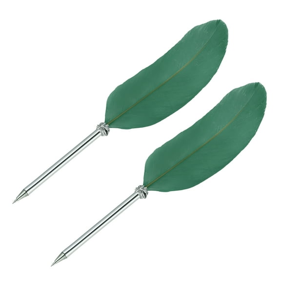 Uxcell 21cm/8" Feather Ballpoint Pen, 2Pcs Ink Vintage Quill Pen Refined, Green