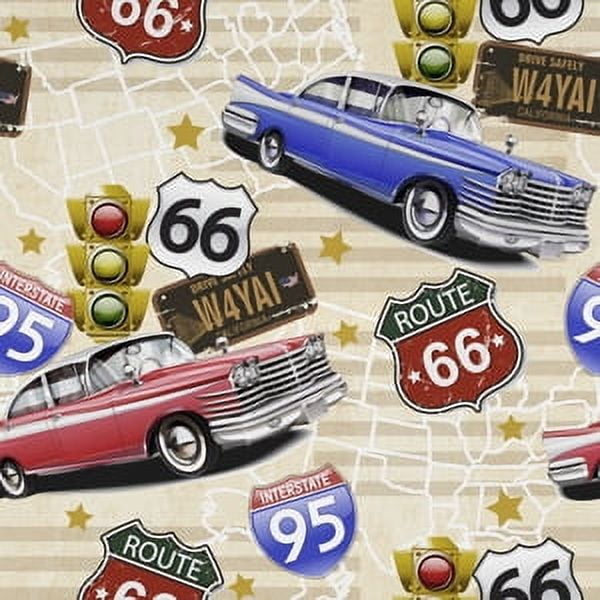 (2 pack) 1 Yard 100% Cotton Route 66, Multi-color, 44" Wide for Quilting & Sewing by David Textiles