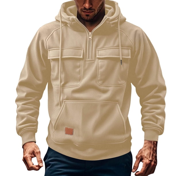 pstuiky hombres de manga larga, Suéter informal de moda para hombre, color liso, con capucha y manga larga Tops de hombre s