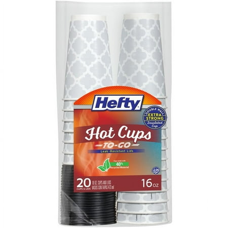 Hefty Hot Disposable Cups with Lids, 16 Ounce, 20 Count