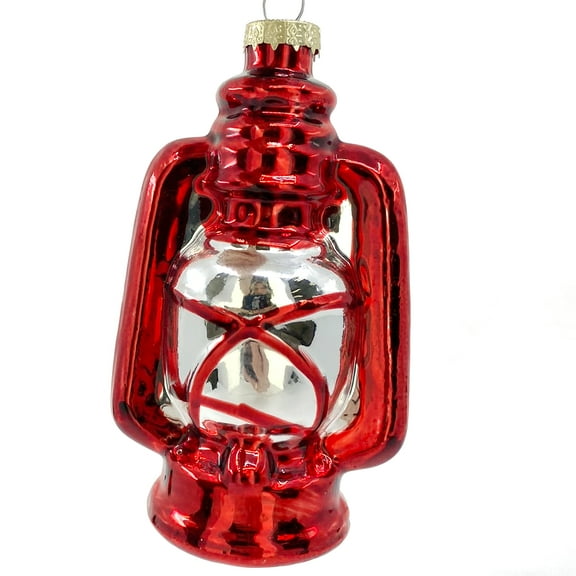 Oil Lamp Ornament – Blown Glass Lantern Red Christmas Tree Ornament