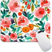 Hokafenle Square Mouse Pad Flower, Watercolor Rose Floral Premium-Textured Custom Mouse Mat, Washable Mousepads