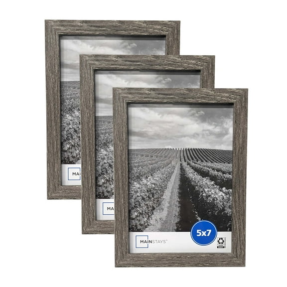 Mainstays 5x7 Picture Frame, Tabletop Linear Gallery Style, Rustic Gray Finish, set of 3