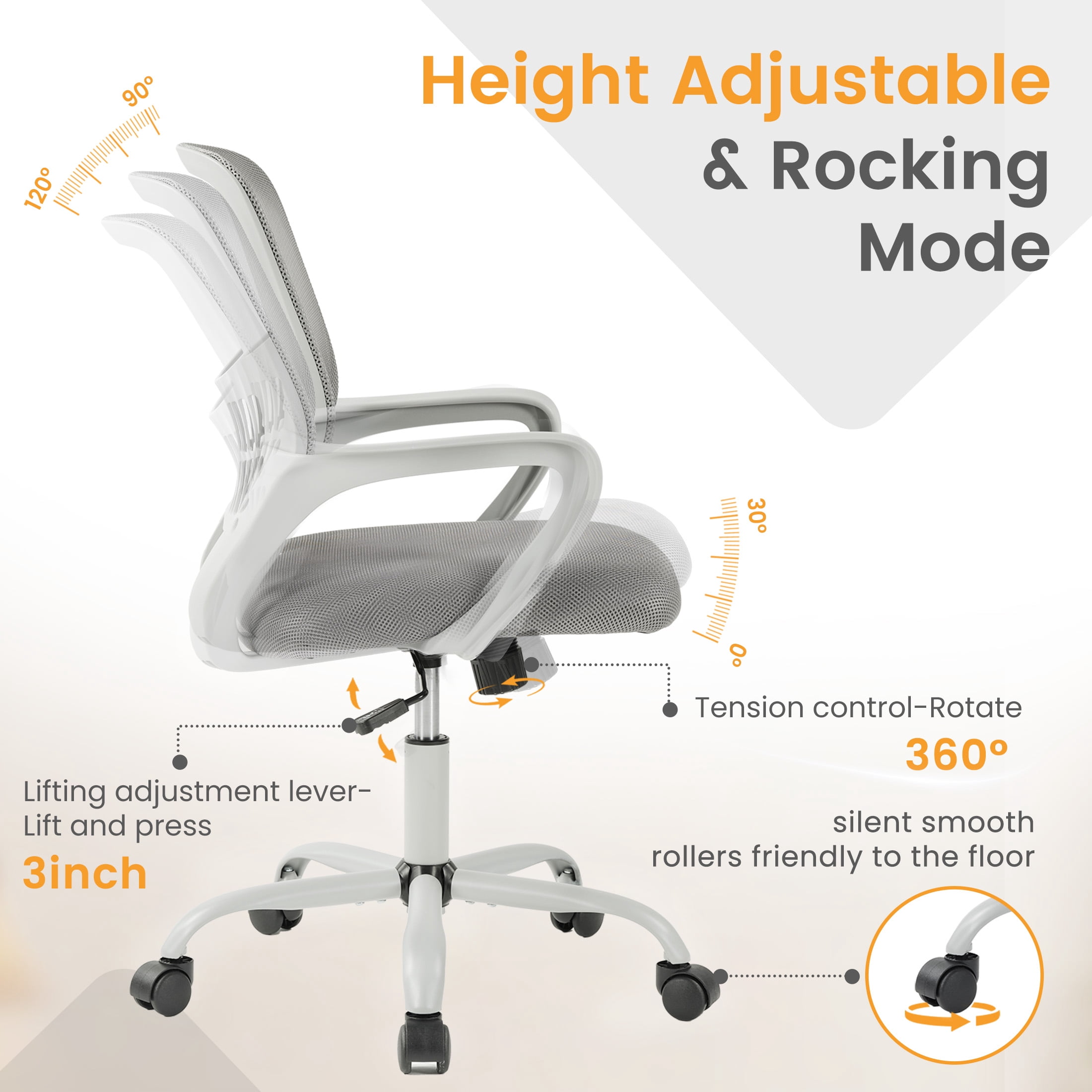 CONCETTA Office Chair, Ergonomic Mesh Back Computer Desk Chair with Lumbar Support, Adjustable Swivel Executive Office Task Chair for Home and Work, Gray
