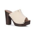 thumbnail image 1 of BLISSFUL STEP Women's Open Toe Platform Block Heel Slide Sandals Beige 10, 1 of 6