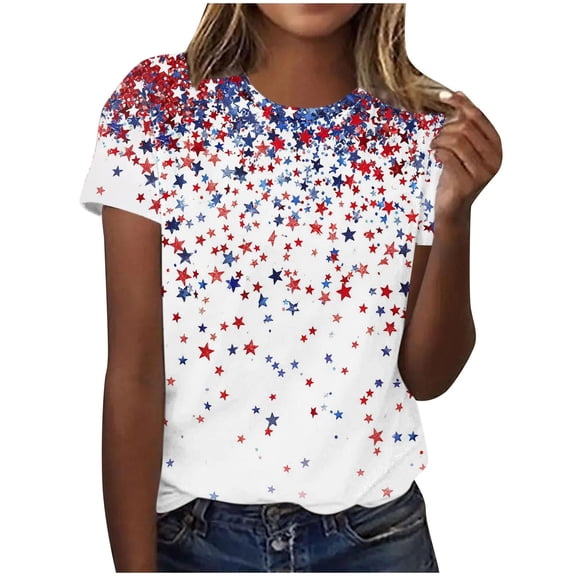 asdoklhq American Flag Shirts Oversized Tshirts 4th Of July Shirts Women's Independence Day Printed Short-sleeved Round-neck Top Multicolor S