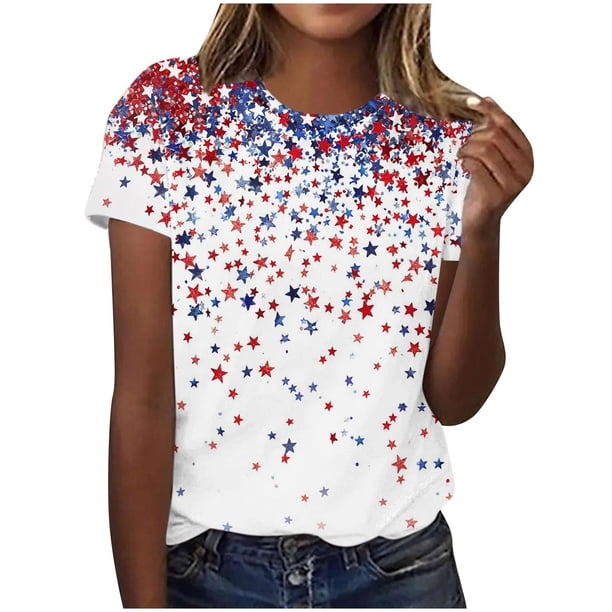 Tops de Ajuste Suelto para las Mujeres Impreso de Manga Corta Cuello Redondo Superior Luz Suave Tela Transpirable para el Uso Diario Tops Cortos para las Mujeres