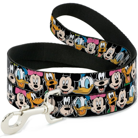 Disney Pet Leash, Dog Leash, Classic Disney Character Faces Black, 4 Feet Long 1.0 Inch Wide