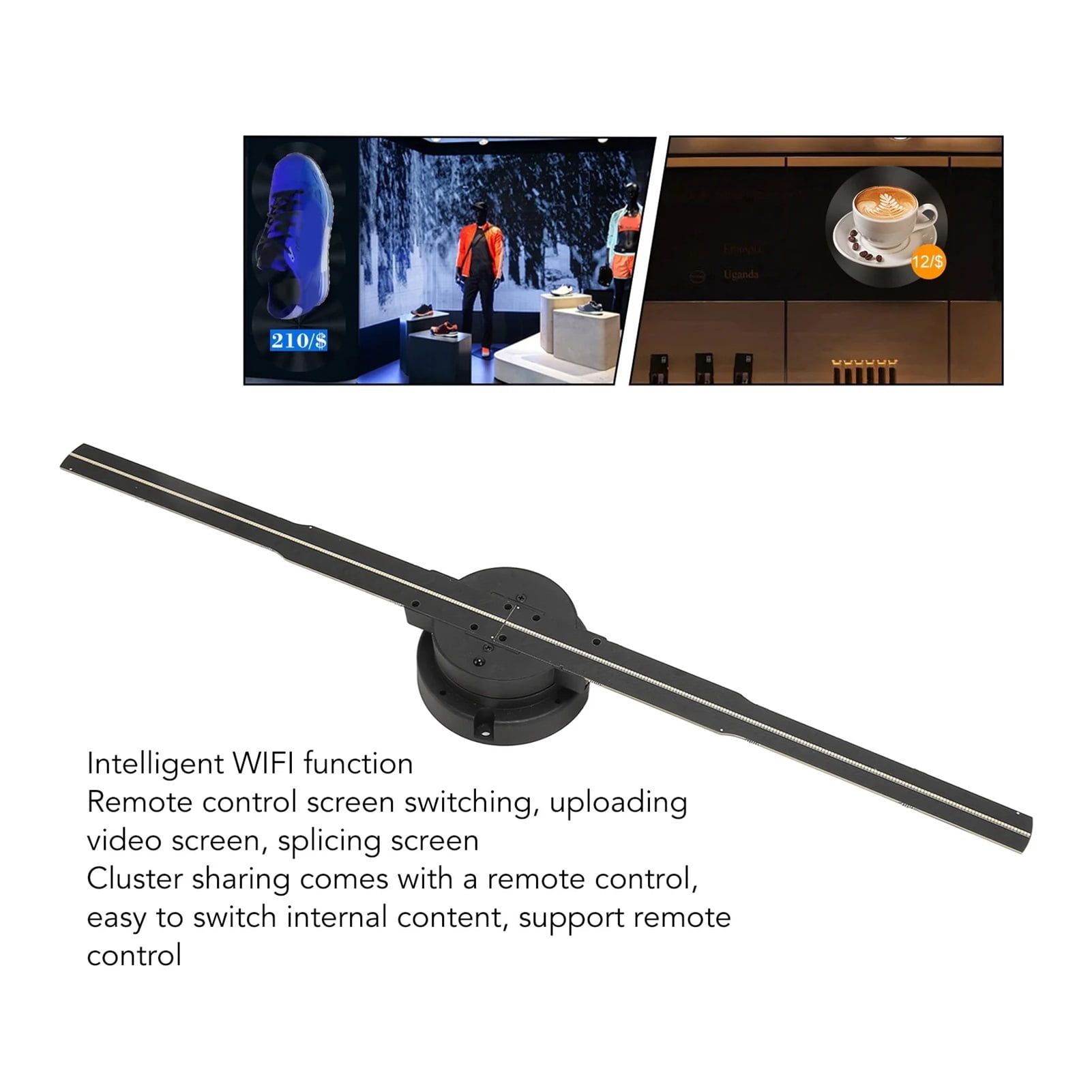 Holographic Fan, 3D Hologram Projector Fan Remote Control Support Phone APP Computer Hologram Advertising Machine 352 LED Light Beads For Hotel ,Creating Good Attraction