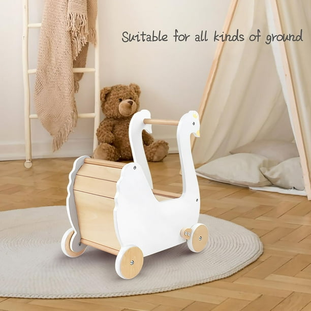 Pillowhale Wooden Doll Stroller Baby Pram Stroller Toy Wooden Swan Baby Walker Baby Stroller Toy for Toddler Boys Girls 18 Months and Up Walmart