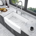 thumbnail image 2 of Izzovium 30 inch White Farmhouse Kitchen Sink, Ceramic Apron Front Single Bowl Sink with Arch Edge Design, Durable & Scratch-Resistant, Includes Stainless Steel Dish Grid, 2 of 7