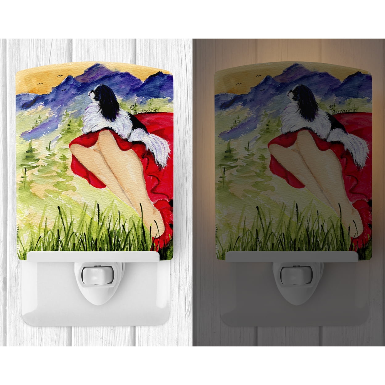 Lady with her Japanese Chin Ceramic Night Light
