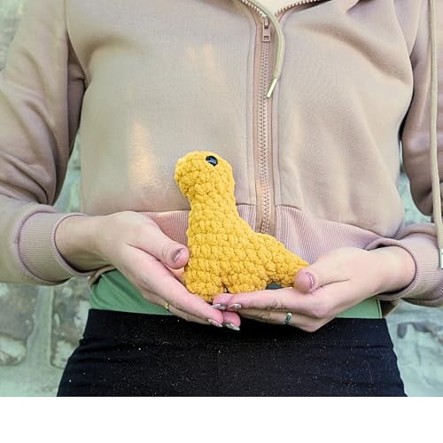 Crochet Kit for Beginners, Crafts for Adults, Fun Stuff -Step-by-Step YouTube Starter Kit - Thick Chenille Yarn and Craft Supplies Included, Cute Amigurumi Art Kit - Dino Nugget