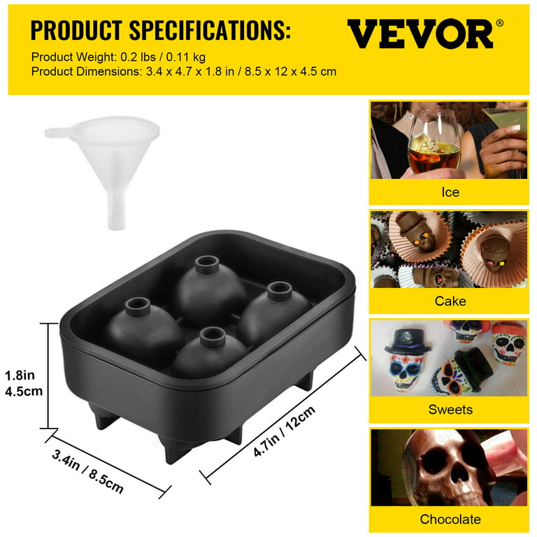 VEVOR Ice Cube Trays (Set of 2), 2-in-1 Combo with Silicone Sphere