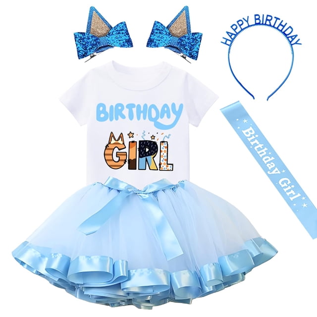 Conjunto de atuendo para niñas de cumpleaños, camiseta, falda tutú con accesorios