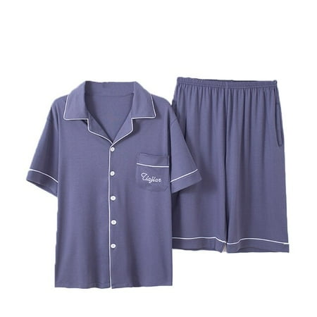 

PIKADINGNIS Plus Szie Mens Pajama Set Summer Comfortable Men Sleepwear Short Sleeve Cotton Pajamas Men Elastic Waist Pant Leisure Outwear