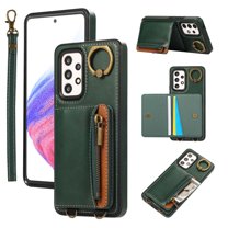 ELEHOLD Case for Samsung Galaxy A53 5G, Zipper Leather Wallet Case with Card Holder Stand,Green