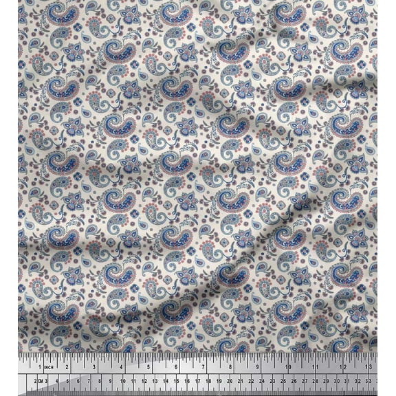 Soimoi Cotton Duck Fabric Block Paisley Printed Craft Fabric by The Yard 42 Inch Wide