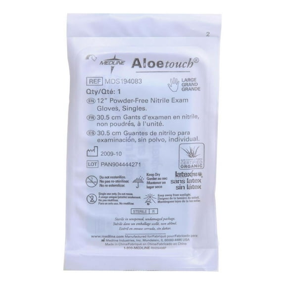 Medline Aloetouch 12" Powder-Free Nitrile Exam Gloves,Green,Small - 100 Each