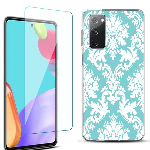 Slim-Fit Protective Phone Case for Samsung Galaxy S20 FE 5G Fan Edition, with Tempered Glass Screen Protector, by OneToughShield ® - Victorian White/Teal