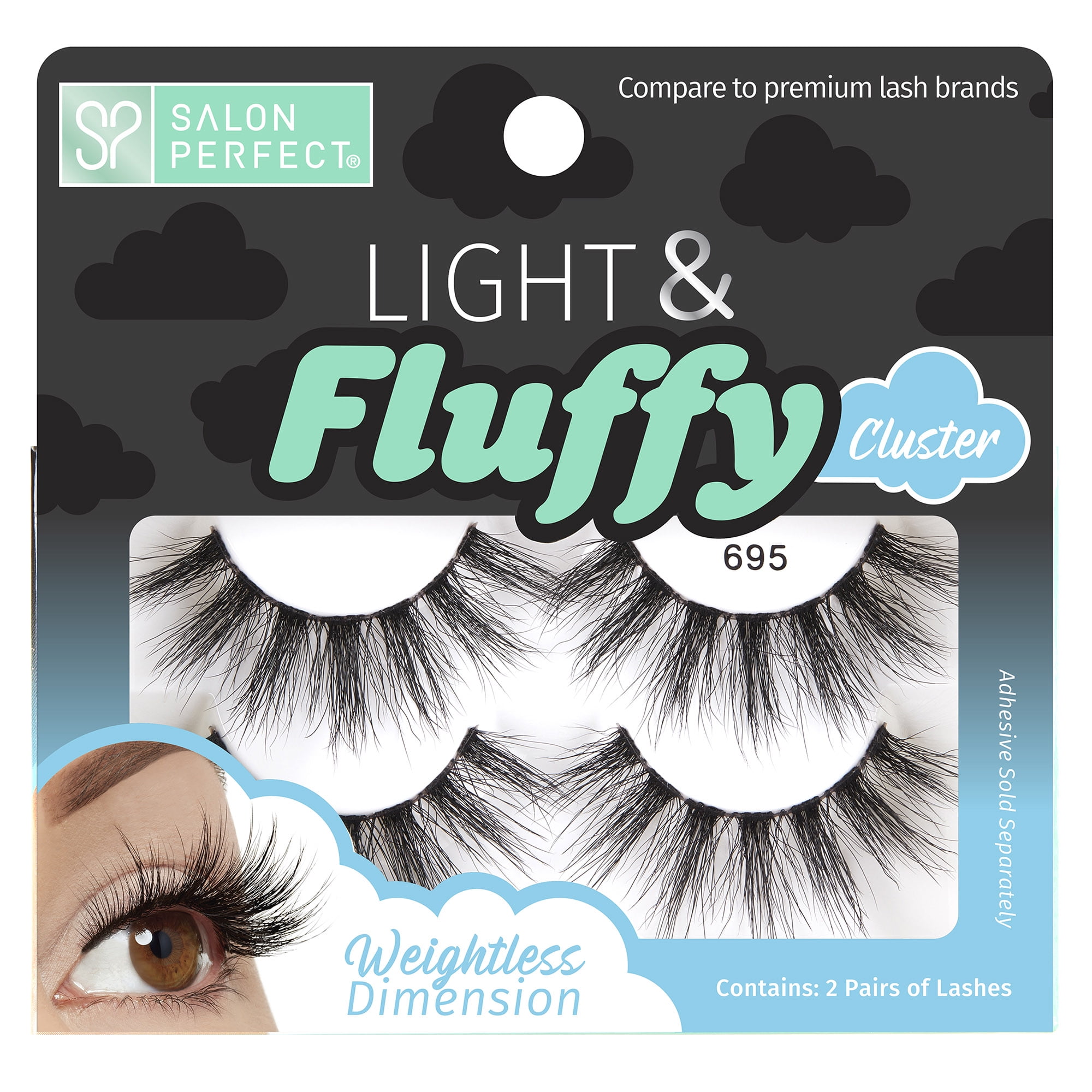 Salon Perfect Light & Fluffy 695 Cluster Lash, Black, 2 Pairs