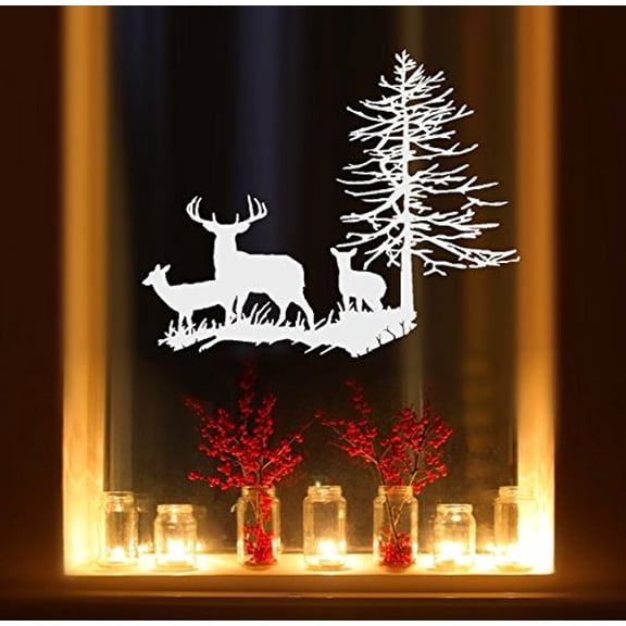 Decal ~ Christmas Decal ~ BUCK DEER FAMILY WITH TREE: CHRISTMAS ~ WALL DECAL, 22" x 28"