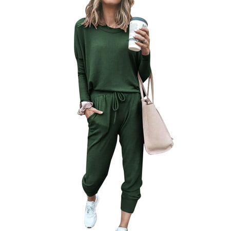 

MAWCLOS Women Nightwear Drawstring Loungewear Pjs Sleepwear Ladies Loose Lounge Set Home Clothes Pajamas Sets Blackish Green M